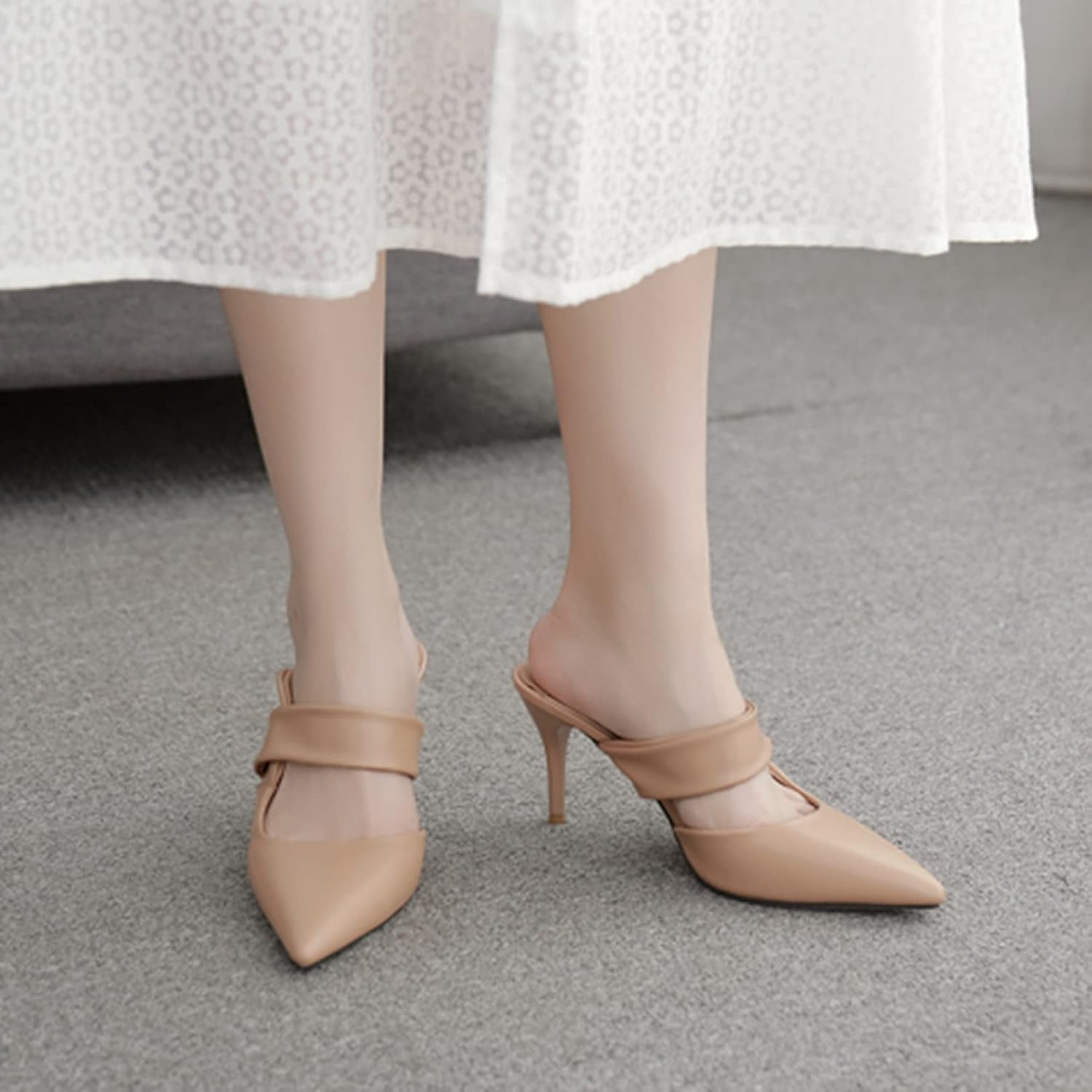 [JINFE] ピンヒール 25.0cm ミュール サンダル ハイヒール ストラップ ポインテッドトゥ 8cmヒール おしゃれ 大き