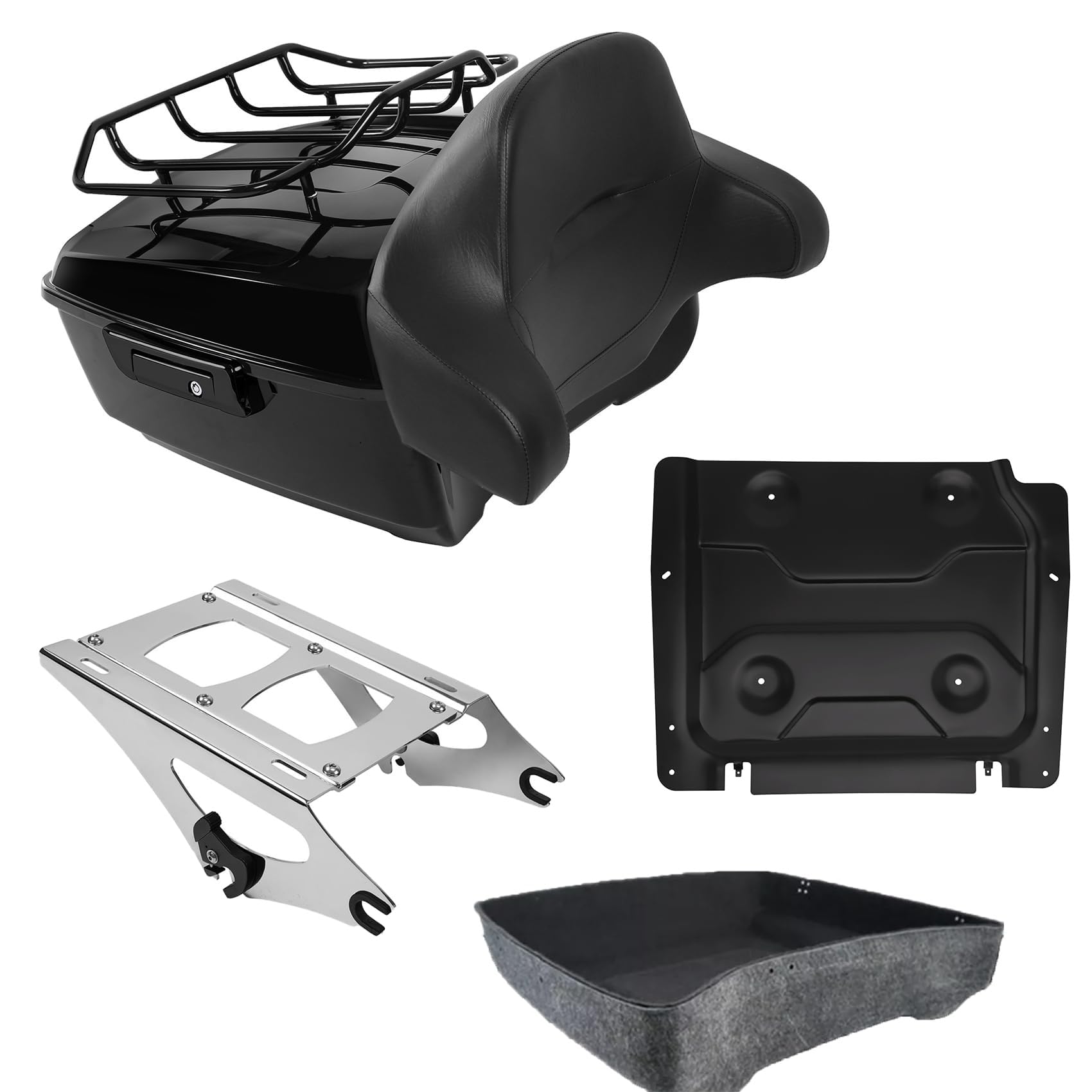 TCMT King Pack Trunk Backrest Pad Luggage Chrome Mount Rack W/Base Plate Kit Fit For Harley Tour Pak Touring CVO Road King Road Glide Street Glide Electra Glide 2014-2025