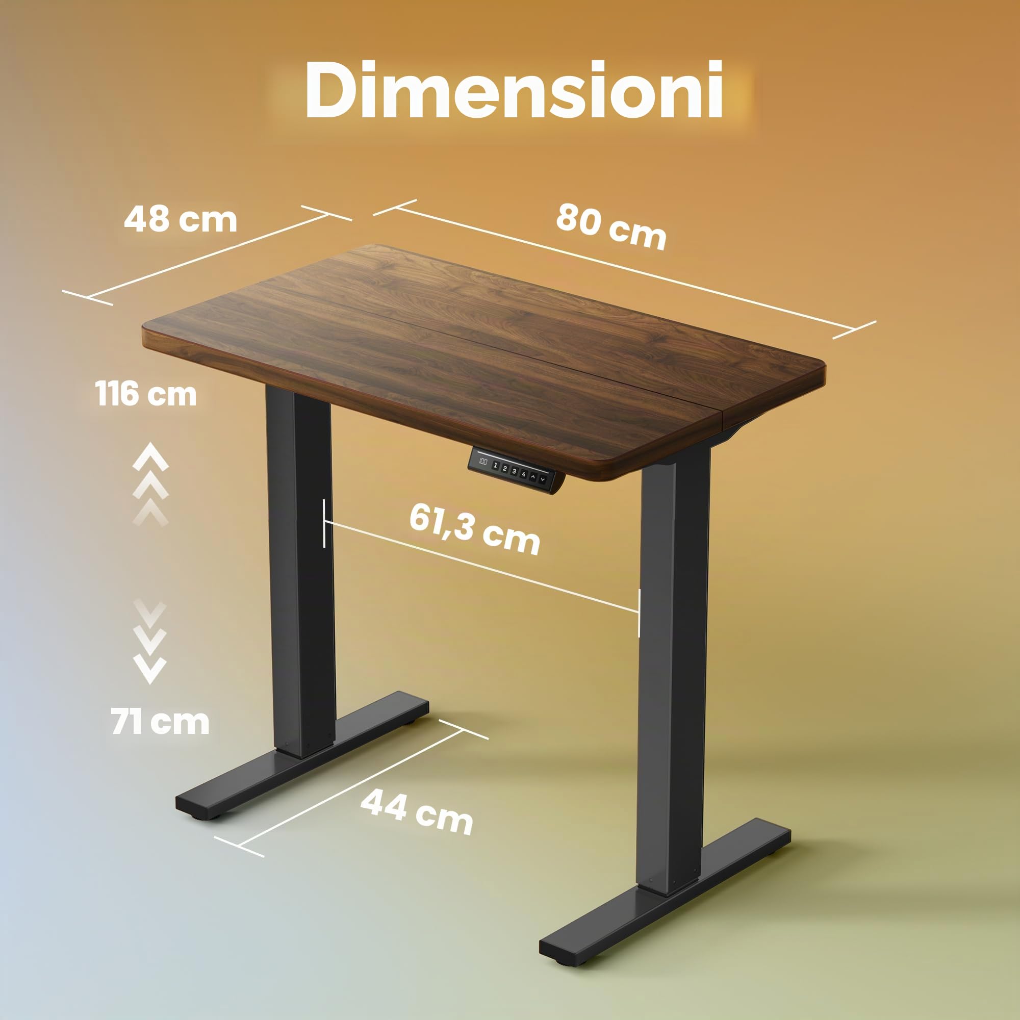 HUANUO Scrivania Regolabile in Altezza 80 x 48 cm, 4 impostazioni di altezza, scrivania elettrica per casa, ufficio e computer, standing desk, Noce Nero