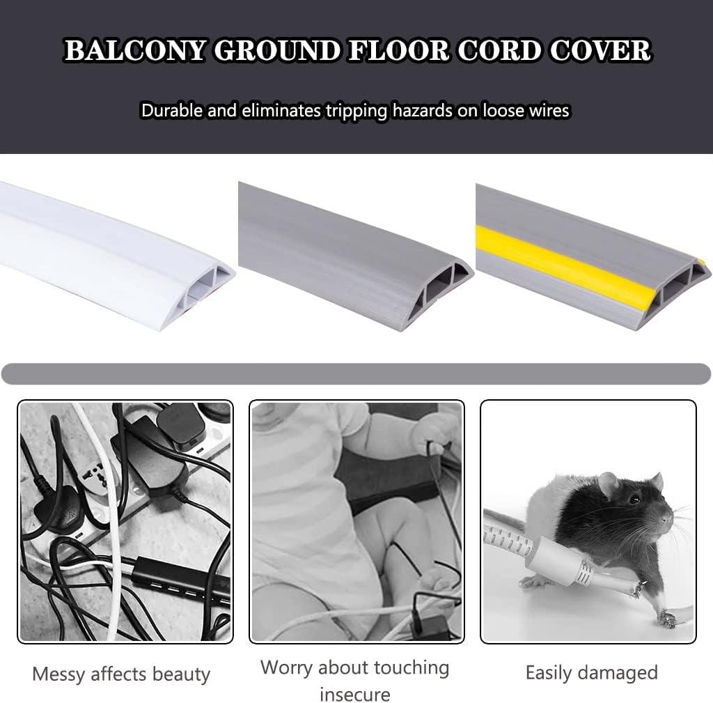 Floor Cord Cover Durable Balcony Floor Floor Cord Management, Trapezoidal Easy-Cut Soft PVC Wire Cover for Floor, Cord Cavity-1.4 * 0.7cm/0.6 * 0.3inches (Color : White, Size : 4M)