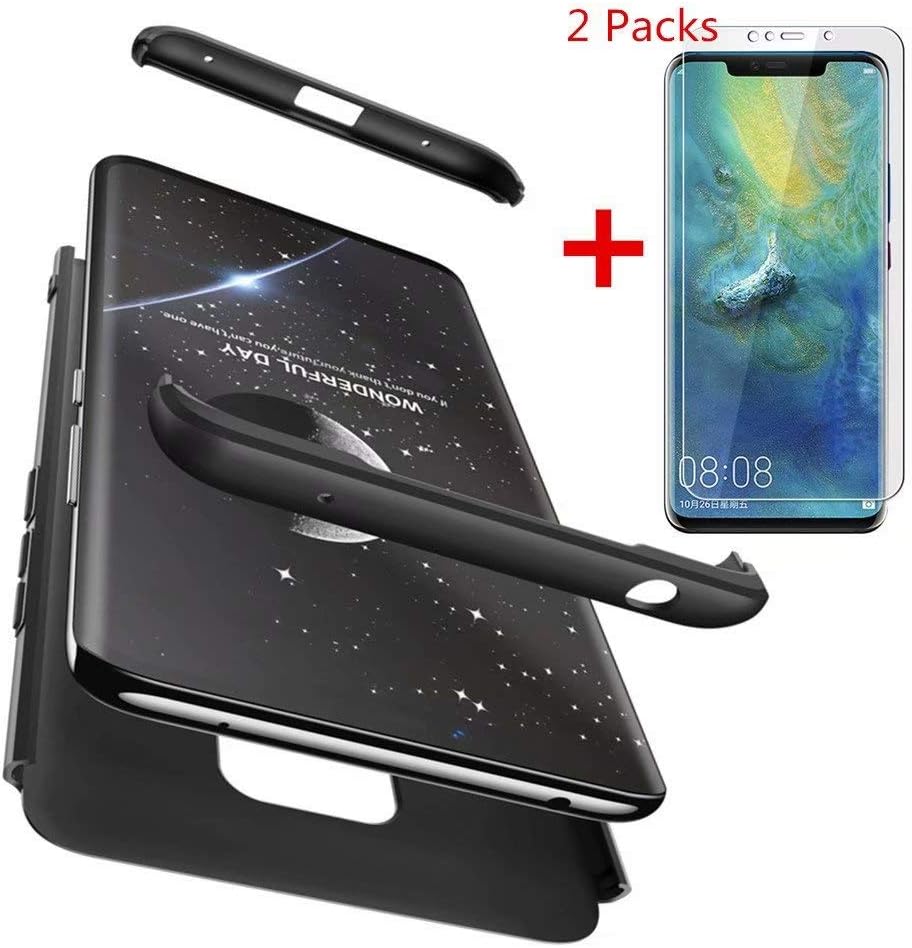 360 degree cover compatible with Huawei mate 20 pro Case+【2*soft HD screen protector】 360 degree Cover Anti-Shock 360°Full Body Protective Anti-Scratch Matte Bumper(black)