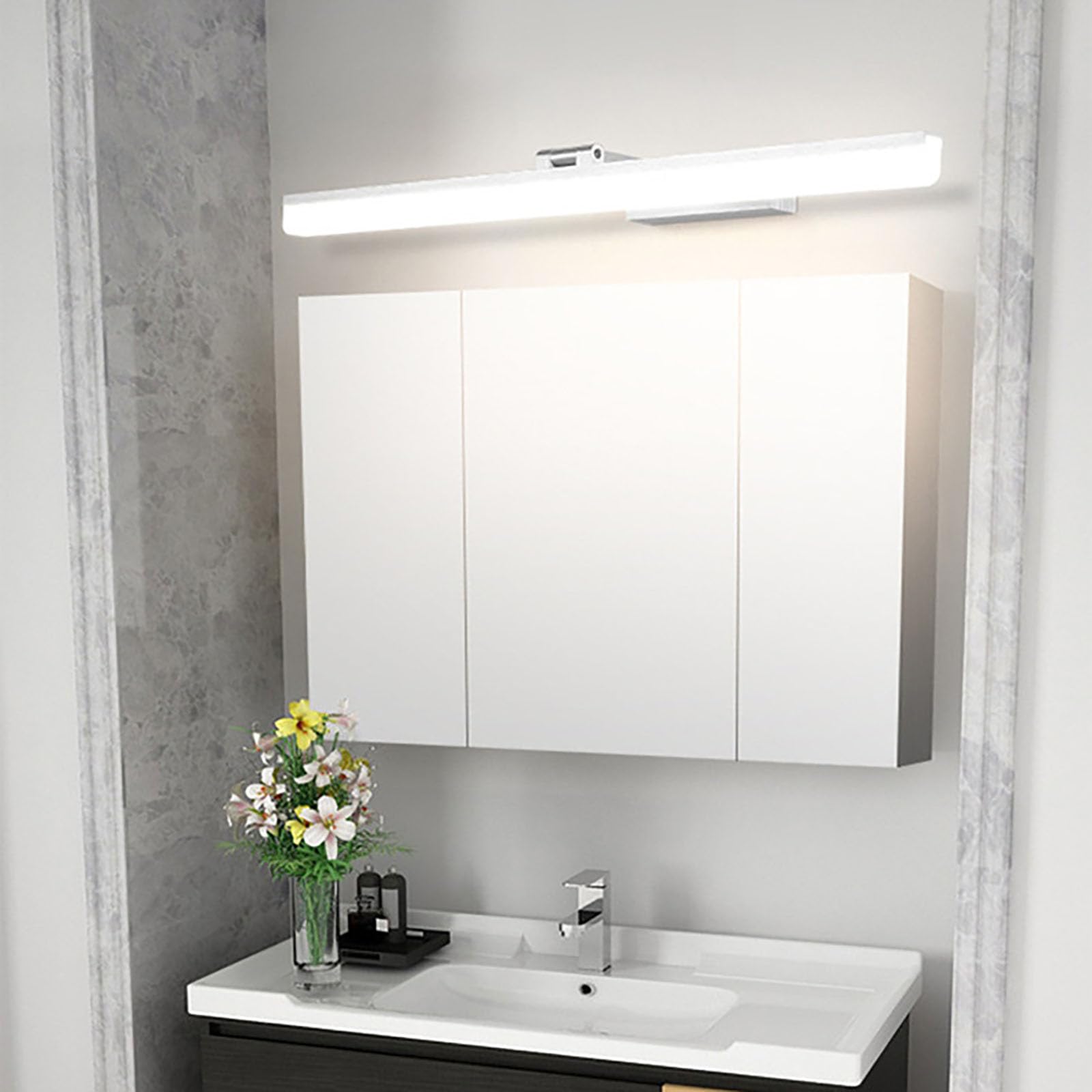 LED Badezimmer Lampe Verstellbare 180° Spiegelleuchte Badlicht über Spiegel Wandlampe Wasserdicht IP44 Länge Hohe Helligkeit Beleuchtung Wandleuchte Modern Keller (Silber Neutrales Licht,40CM 9W)