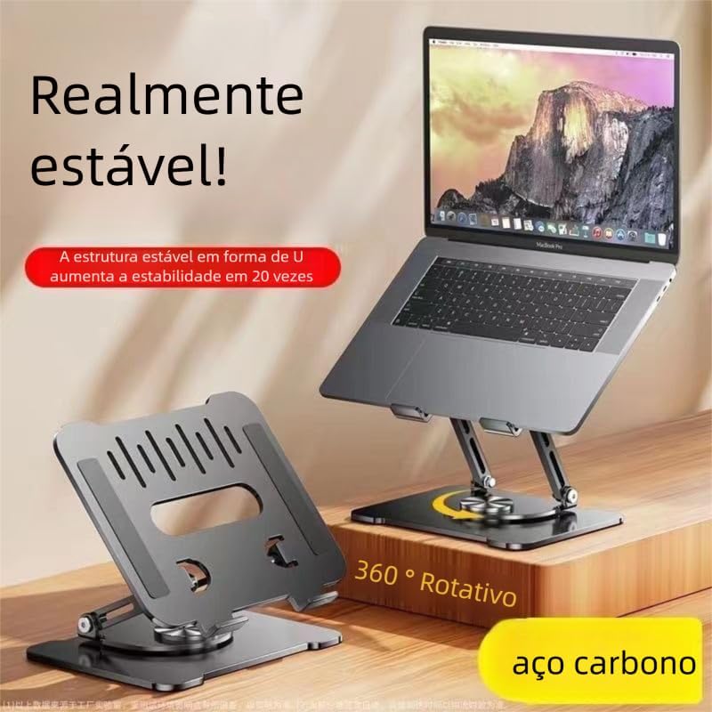 Suporte para Notebook Ajustável360º Base Giratória Dobrável até 17 Polegadas,Estável Ergonômico Articulado Portátil de Mesa em Metal