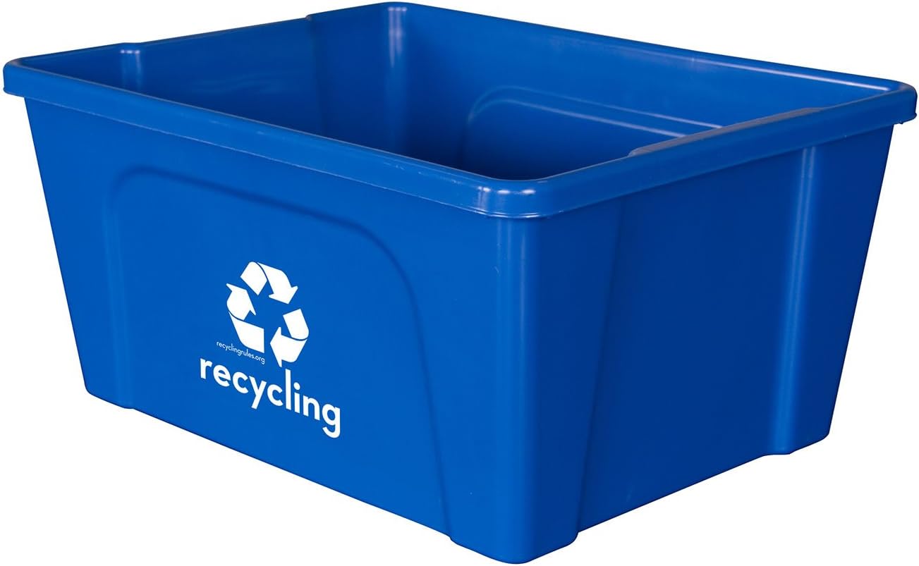 Low-Profile 3 Gallon Deskside Recycling Bin Container, Perfect for Office Paper and Home Recycling, Eco-Friendly BPA-Free, in Blue, 4-Pack