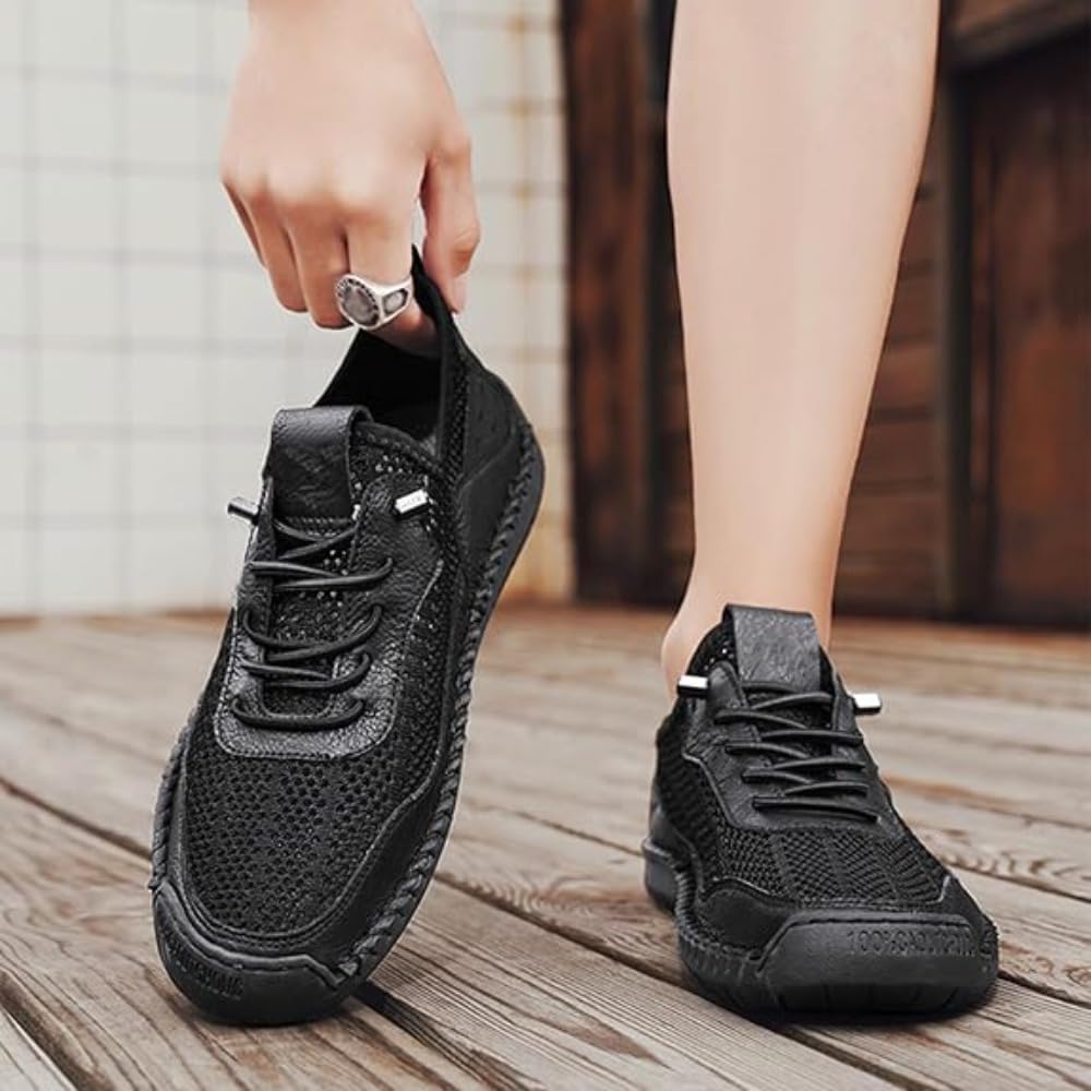 Handgefertigte Herren-Wanderschuhe aus atmungsaktivem Netzstoff | Bequeme, weiche Sohle, zum Reinschlüpfen, lässig, leicht, rutschfest, Fahrschuhe für Wandern, Reisen, Alltag