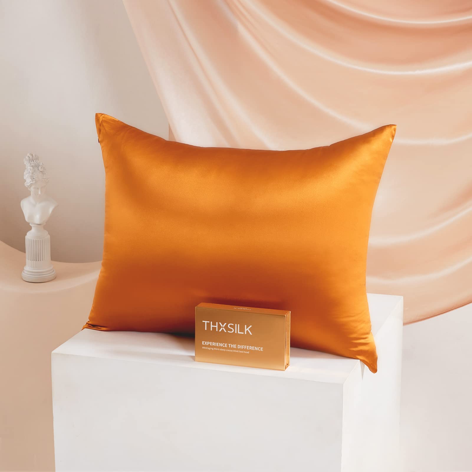 THXSILK 25 Momme Seide Kissenbezug für Haar und Haut - Maulbeerseide Kissenbezug - Hypoallergen mit Versteckter Reißverschluss - Pure Seide auf Beide Seiten … (Luxus-Bronze, 40x80cm)