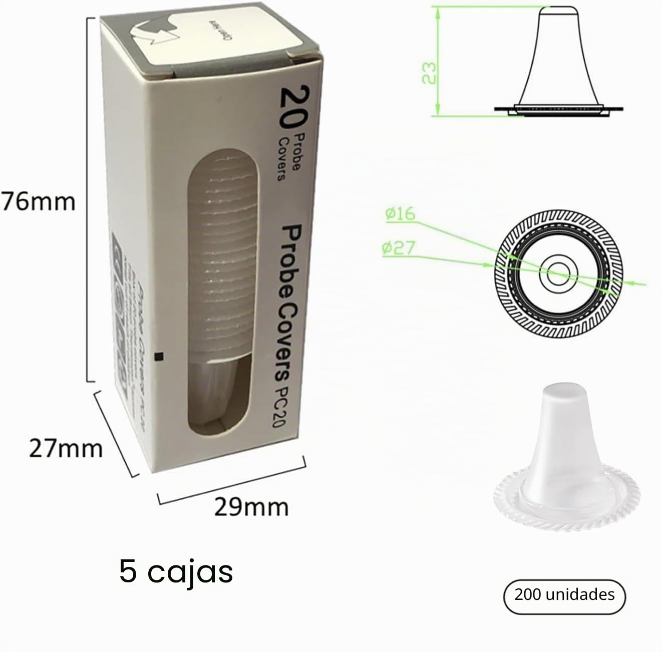200PCS Cubiertas De Sonda De Termómetro De Oído, Termometro para Braun Recambio, para Todos Los Modelos Braun Thermoscan Y Otros Tipos