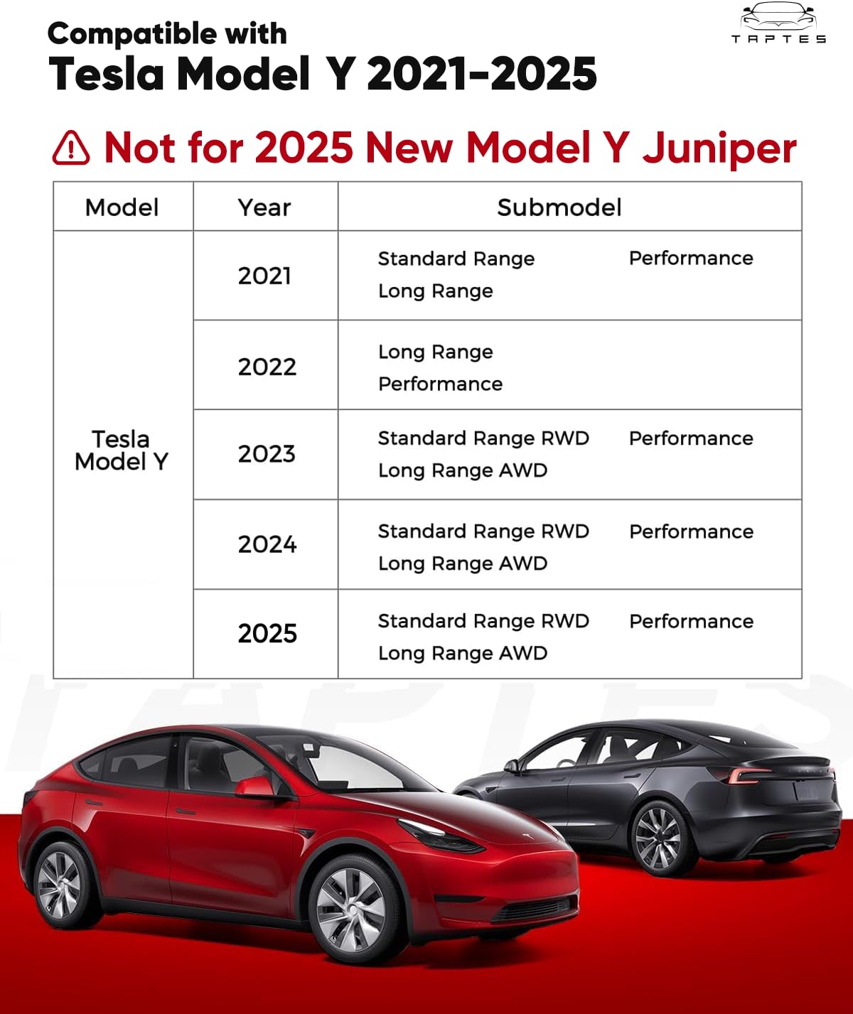 TAPTES Allwettermatten für Tesla Model Y 2021-2025, wasserdichte Fußmatten, Kofferraummatten