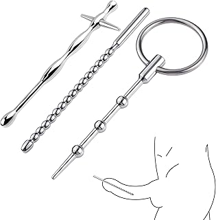 Urethral Sounds Set, 3 PCS Stainless Steel Smooth Sturdy Cruciform, Bumpy Penis Plug Dilator with Safe Ring Multi Beads Masturbation Rod Adult Sex Toys for Male
