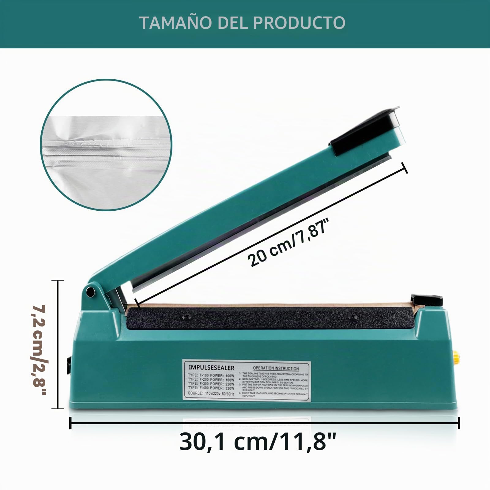 Bordeag Sellador Térmico De 200mm Sellador De Bolsas De Plástico Portátil, Máquina Selladora En Caliente Termoselladora Dispositivo De Sellado Selladora Bolsas De Plastico Para Bolsas De Pp Y Pe
