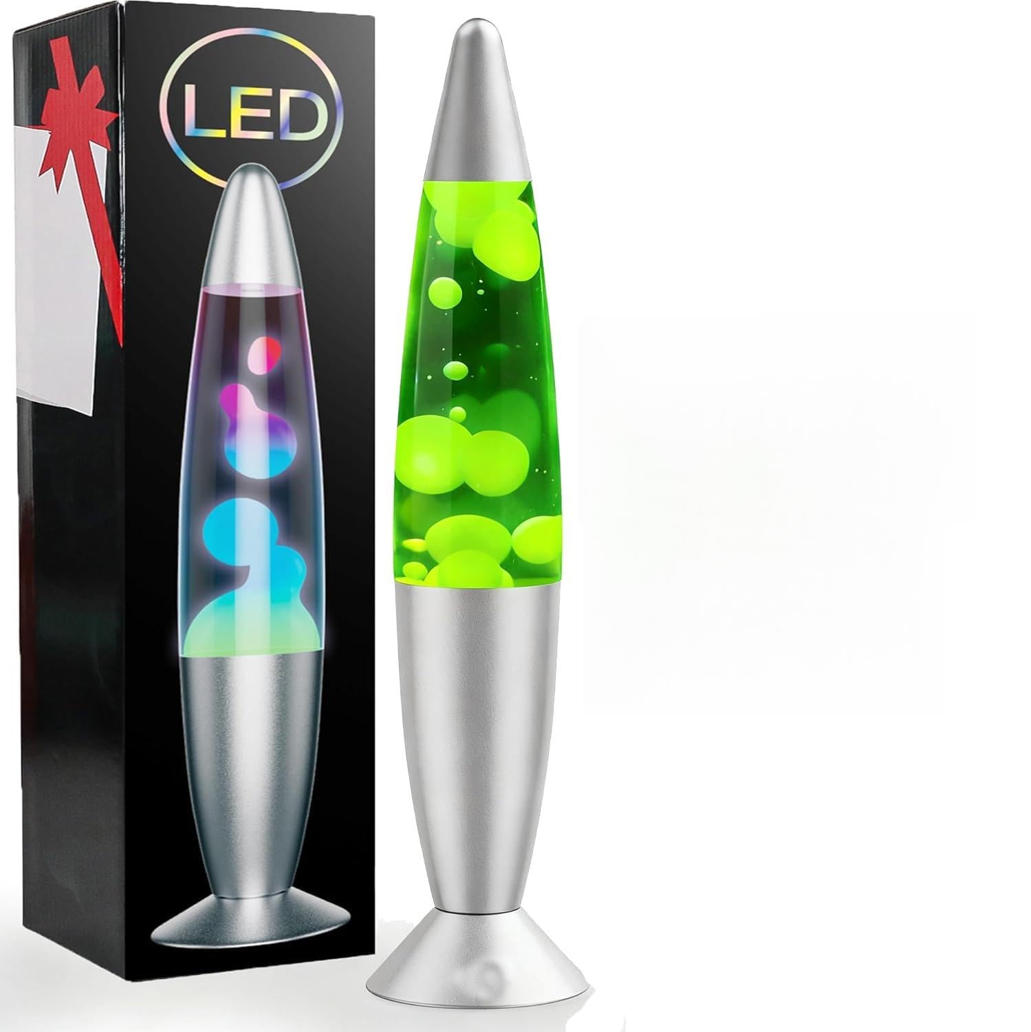 AONESY Lavalampe 7 Farben Wechseln Automatisch: 34cm Lavalampe Klein Weißes Wachs & weiße Flüssigkeit | Lavalampen blau/rot/grün | Glitzer Lampe Geburtstagsgeschenk