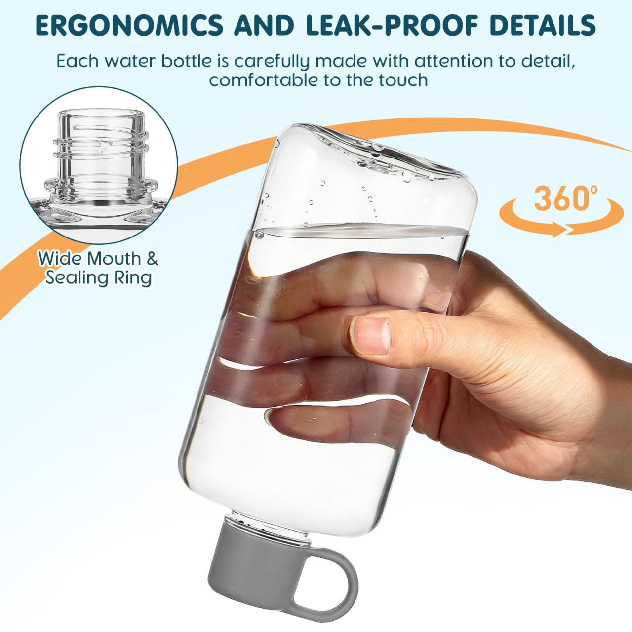 Healeved Flache Wasserflasche 2 Stück 500ml Tritan mit Schraubdeckel