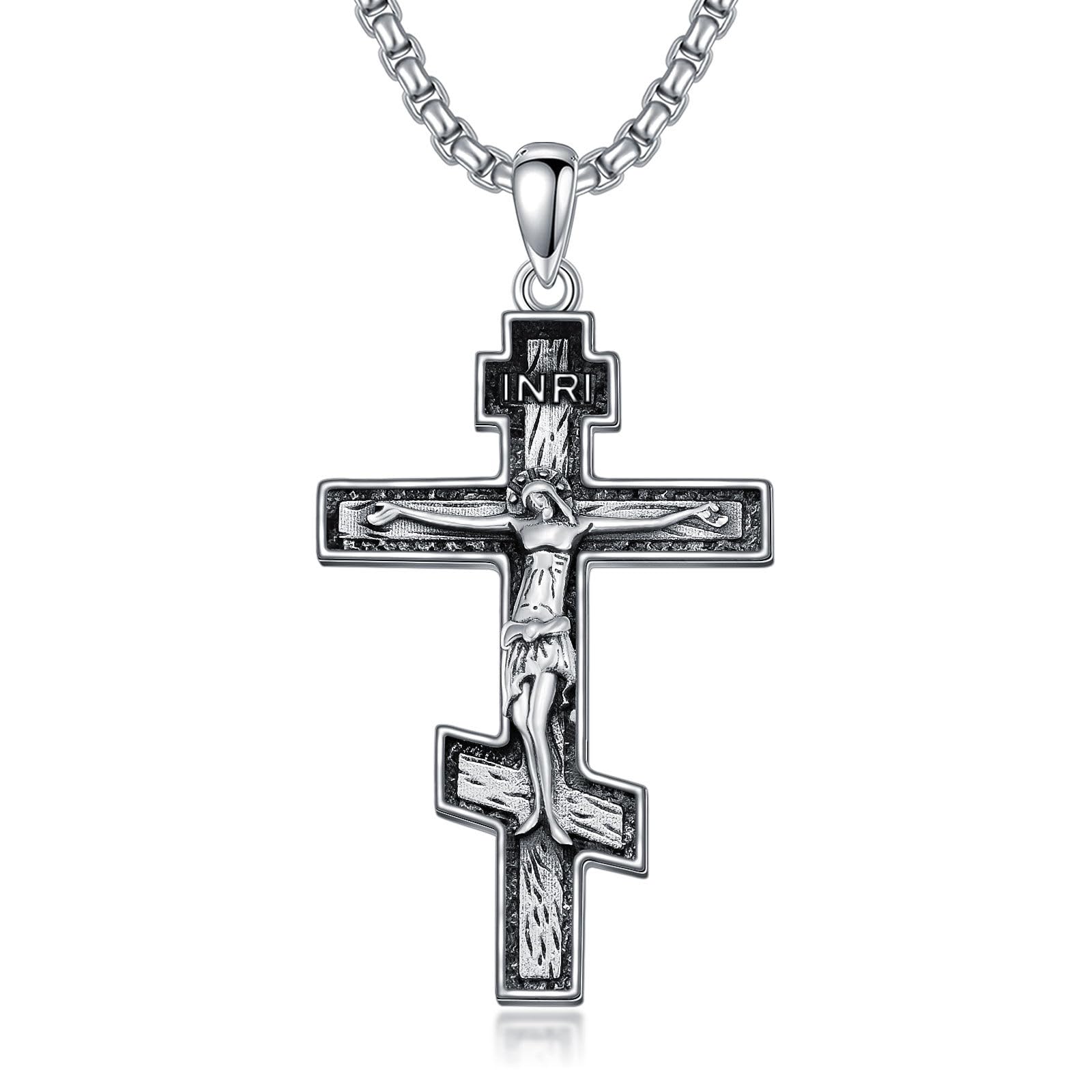 925 Sterling Silver Cross Pendant Necklace for Men Women Amulet Necklace Protection Jewelry Religious Gifts(With Gift Box)