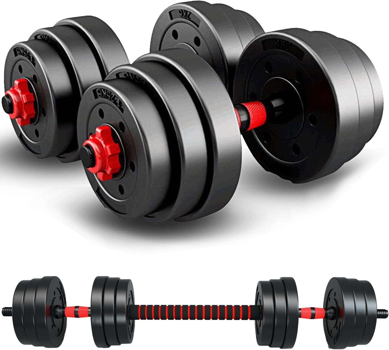 ARUNDO Dumbbells Set 20KG,2 in 1 Dumbbell Barbell Lifting Set Workout Weight Set for Home Gym Equipment Lifting Set Strength Training Equipment,Anti slip adjustable Dumbbell Set