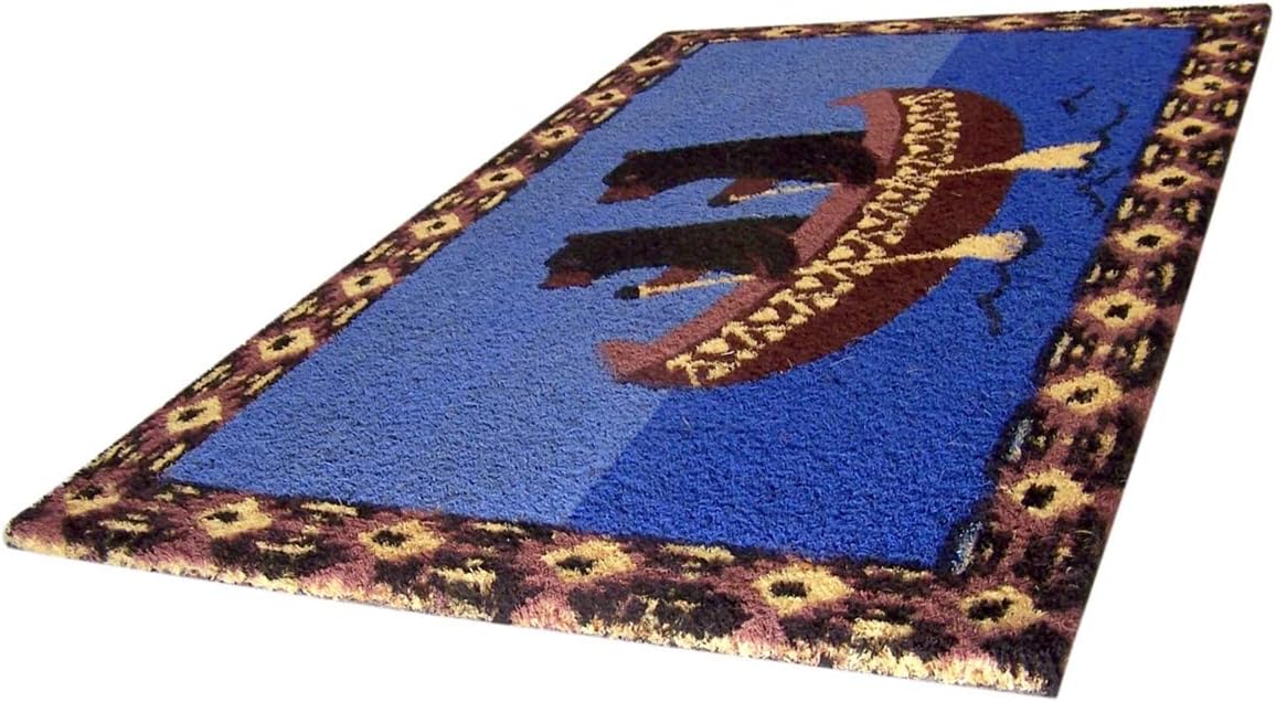 Bears in Canoe Decorative Log Cabin Themed Home Decor Coir Front Door Mat, 30 Inches