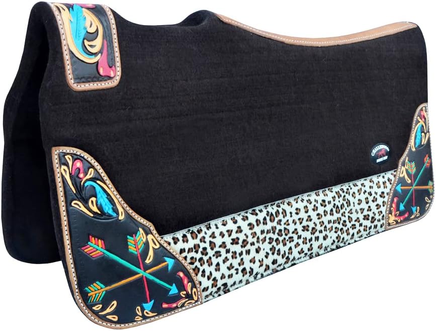CHALLENGER Horse 32" x 30" Western Contoured Wool Felt Therapeutic Saddle Pad Black 39217