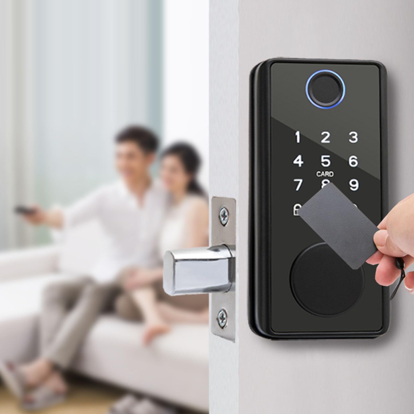 Luocute Serratura Intelligente per Porta con Impronta Digitale, Sensore a Semiconduttore in Lega di Alluminio Blocco Automatico Catenaccio di Sicurezza con Password Virtuale Carta IC