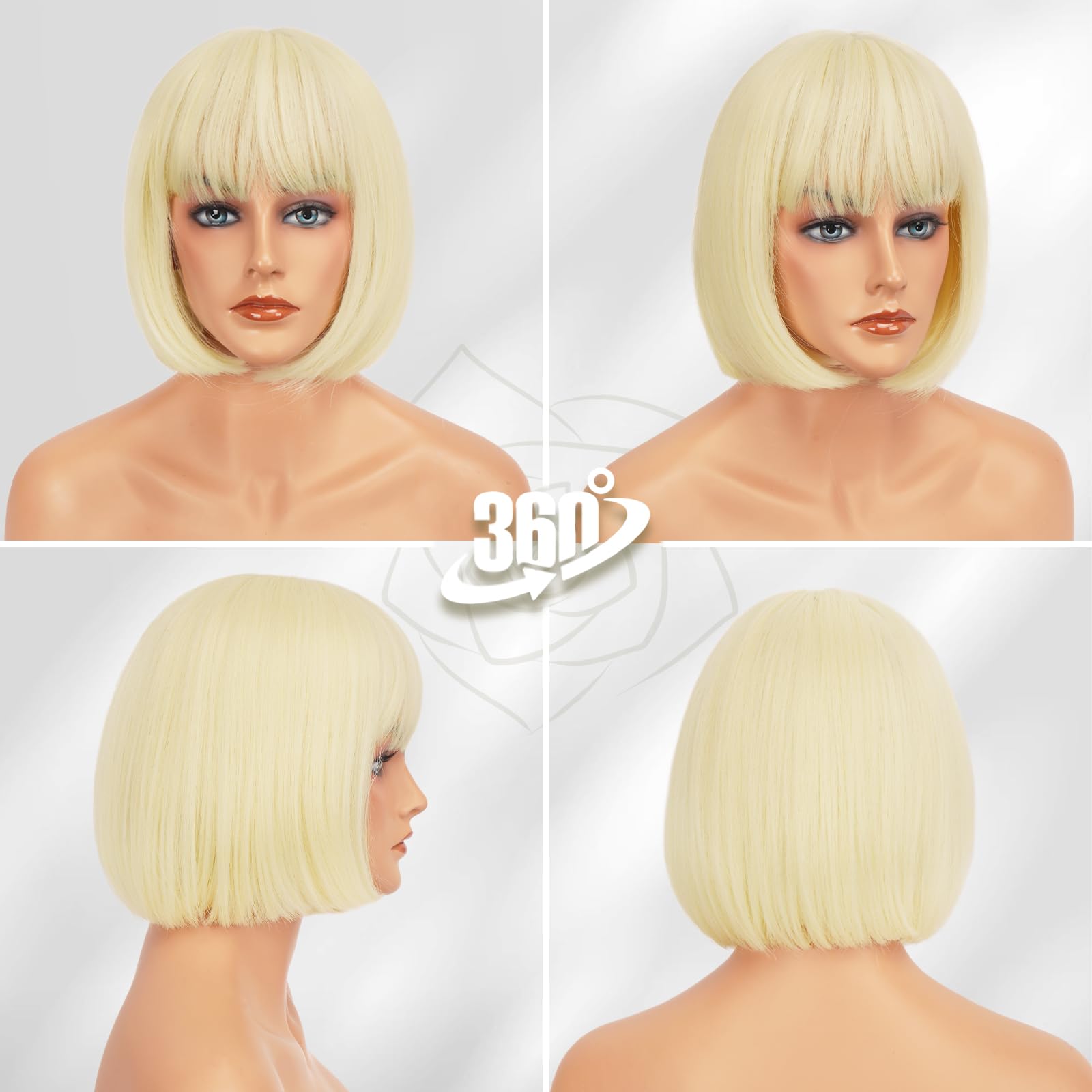 BARSDAR Kurze Blond Bob Perücke, Kurze Platinblond Bob Perücke mit Pony für Damen 30cm Kinnlang Natürlich Aussehend Weich Synthetische Haar Replacement Perücken Halloween Party Bobs Perücken