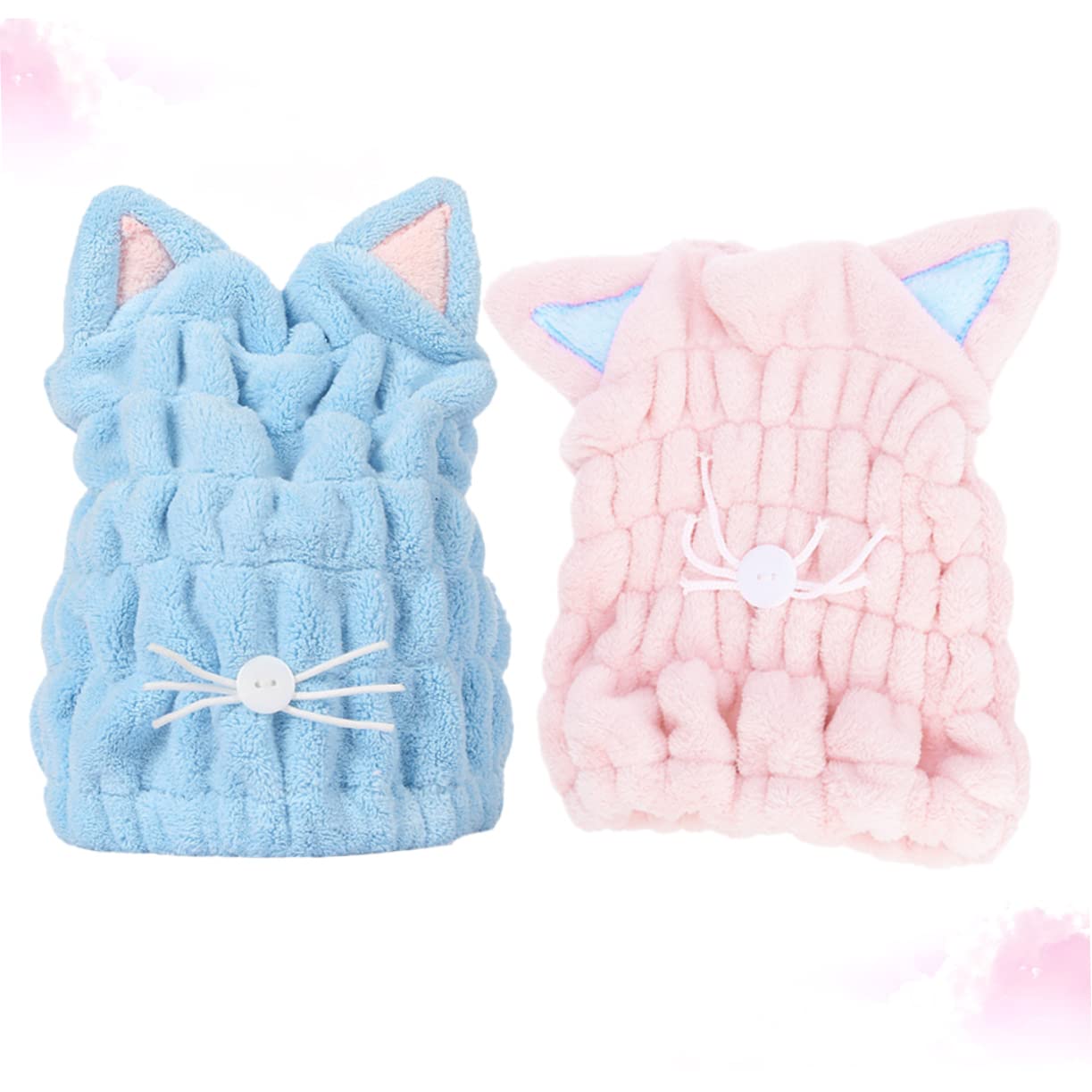 6pezzi Asciugacapelli Cat Ear Microfibra Asciugatura Veloce e Assorbimento Per Casa e Viaggi Blu Rosa