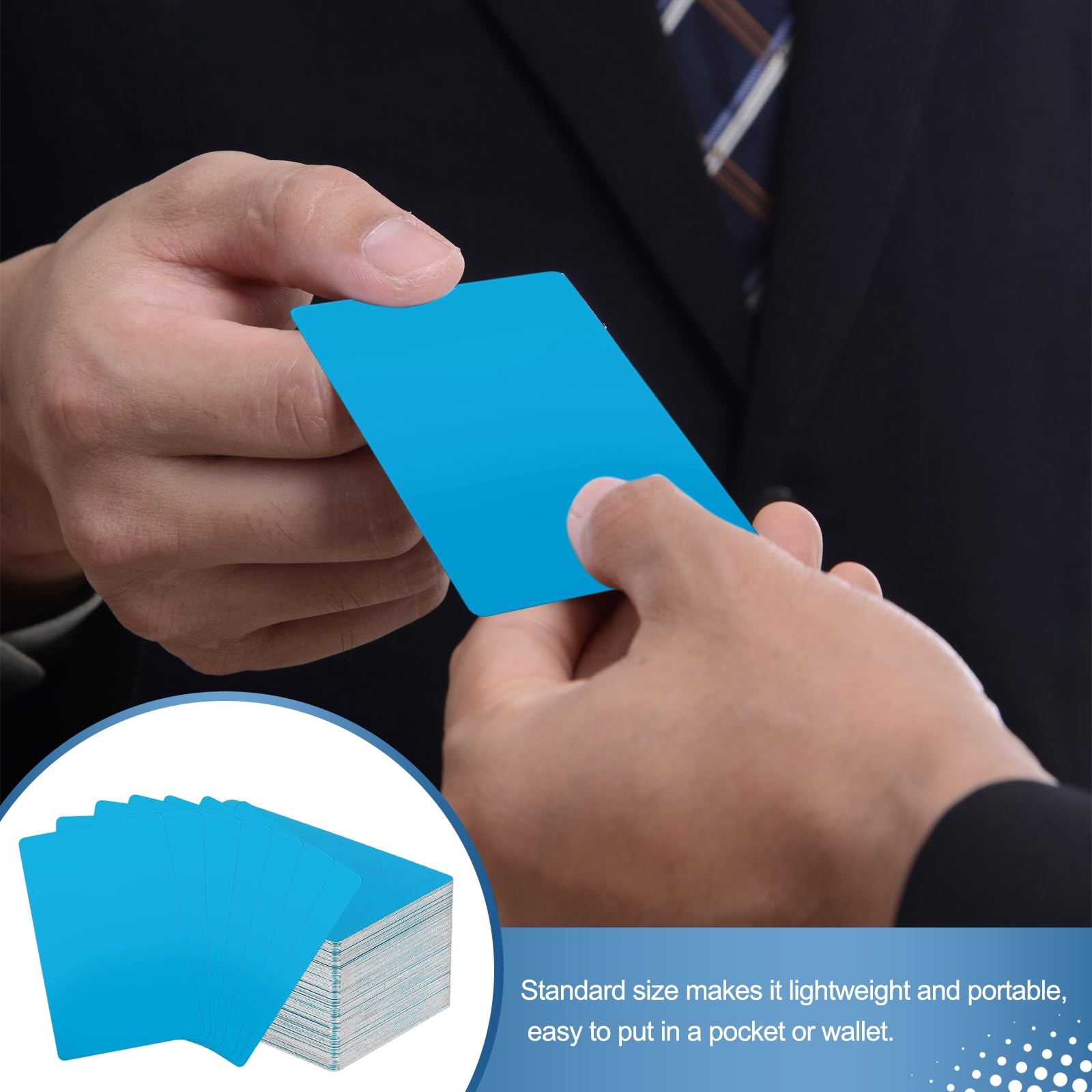 sourcing map 200 tarjetas de visita de metal con grabado láser de aluminio, tarjetas de nombre en blanco (0.4 mm de grosor, azul claro) – Multiusos personalizadas, para grabador láser CNC, impresión