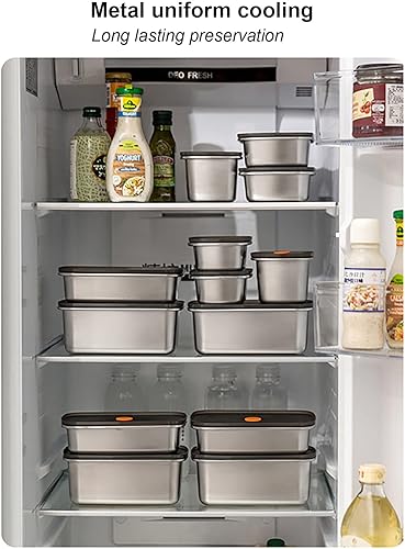 Miniatura 2 de CORAHE Recipiente de acero inoxidable 304 para almacenamiento de alimentos con tapas, recipientes herméticos de metal para alimentos, apilables,