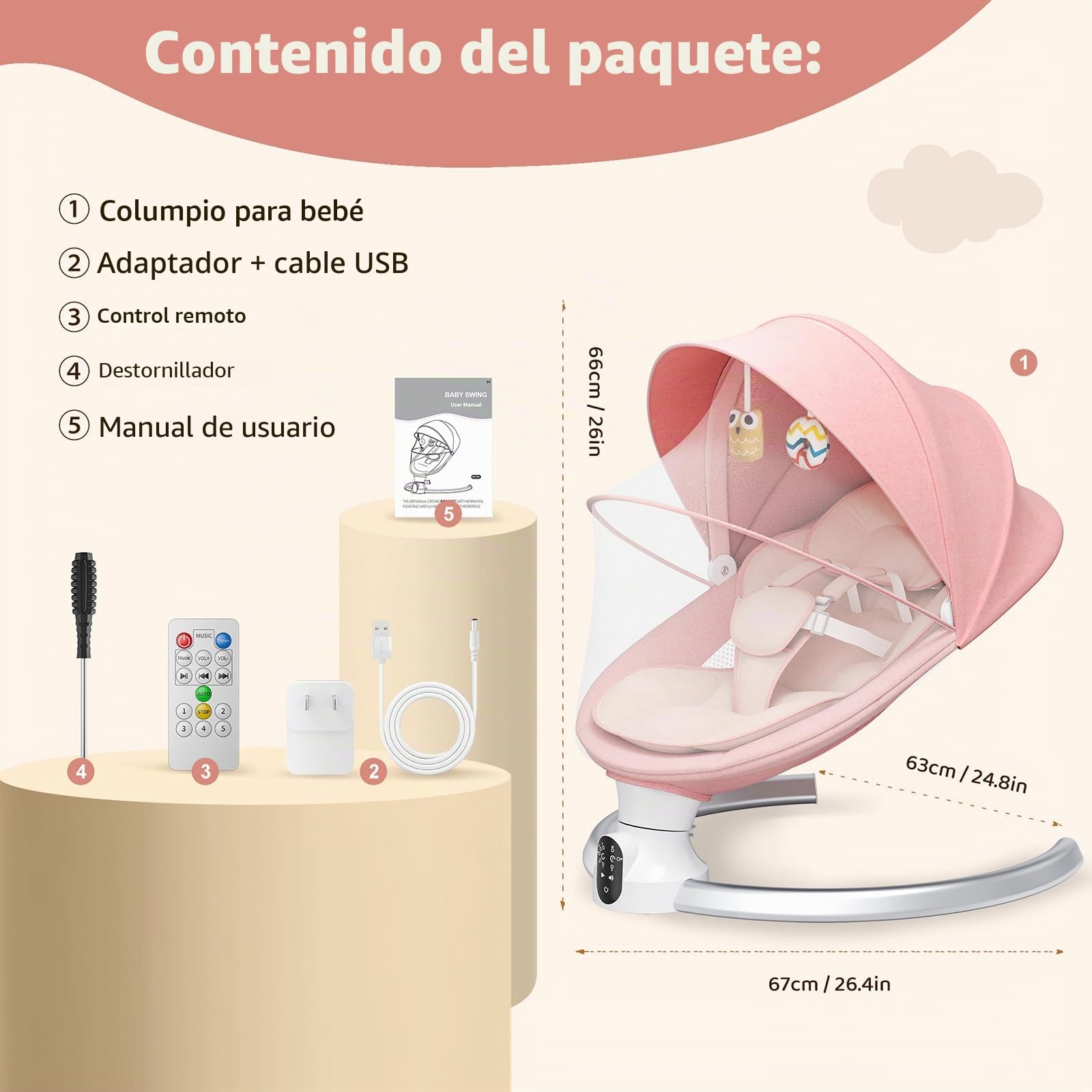 Hamaca Bebé Mecedora Electrica Bebe Hamacas Bebes con Movimiento con mando a distancia y sin balanzas con mando a distancia y conexión inalámbrica para niños de hasta 9 kg con 5 puntos