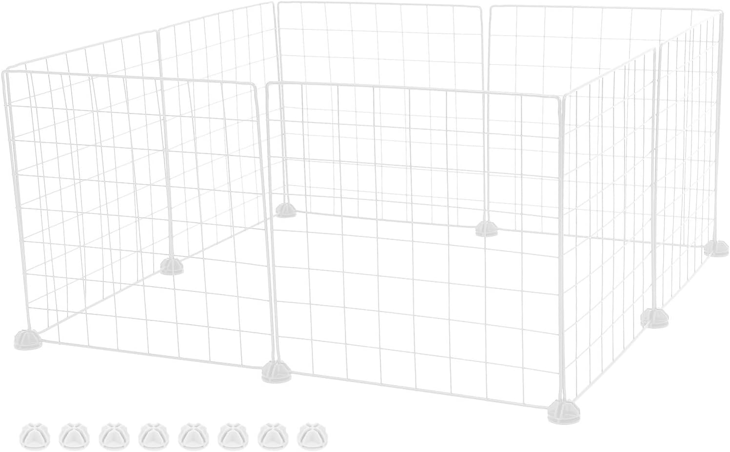 Small Animal Playpen Wire Grid Panels 8pcs with Buckles, White Metal Pet Panels for Rabbit Guinea Pig Puppy Indoor Outdoor Fence Yard Pet Exercise Pen