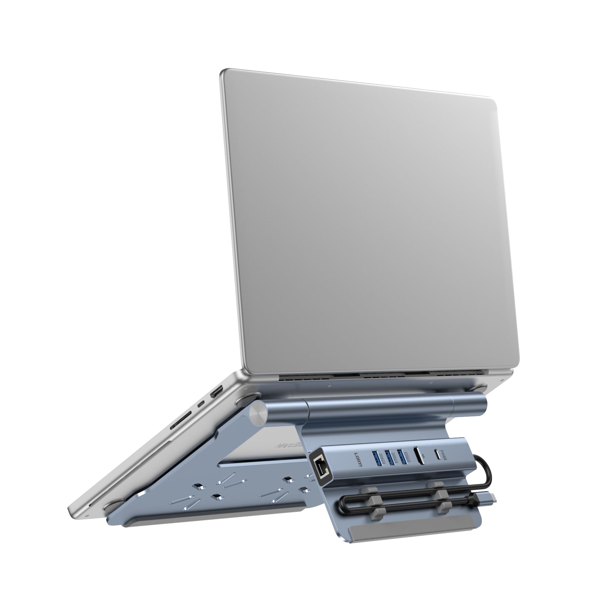 Station d'accueil pour ordinateur portable pour bureau, hub USB C 6 en 1, HDMI 4K60Hz, PD 100 W, 3 concentrateurs USB 3.0, Gigabit Ethernet, support réglable en aluminium pour MacBook Air/Pro/Surface