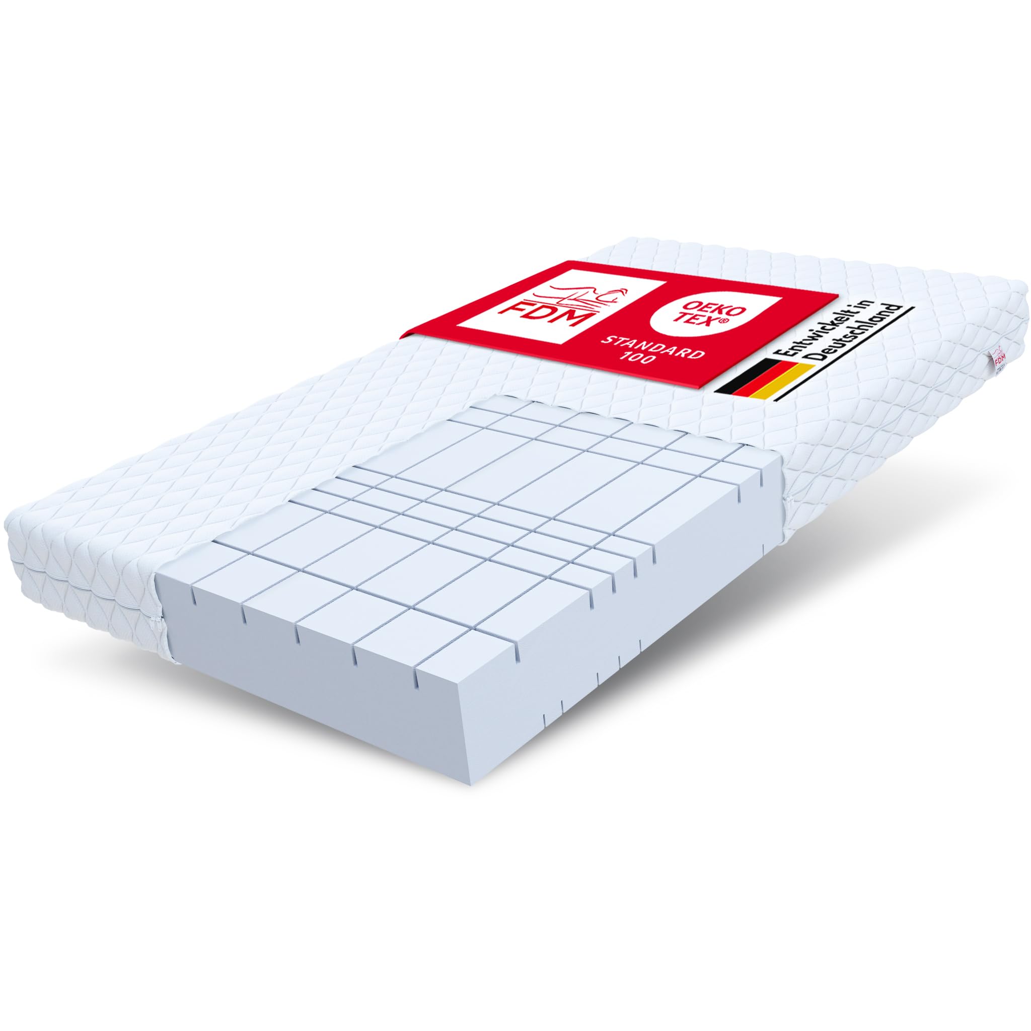 FDM Kaltschaummatratze 90 x 200 cm – Härtegrad H4, 16 cm hoch, 7 Liegezonen