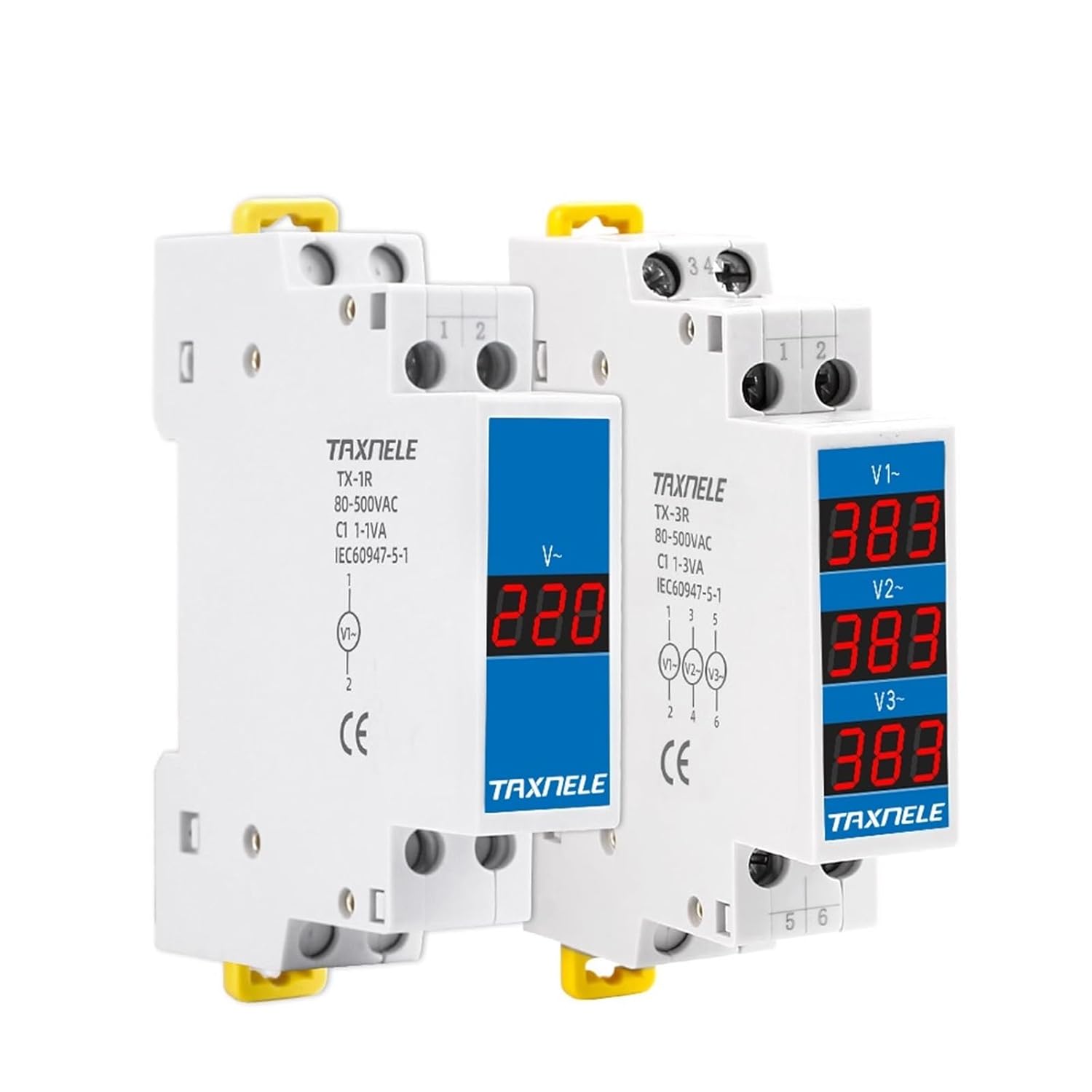Din Rail 18mm Voltage Meter AC 80-500V 220V 380V Single Three Phase Modular Voltmeter Indicator LED Digital Display Detector(Three Phase)