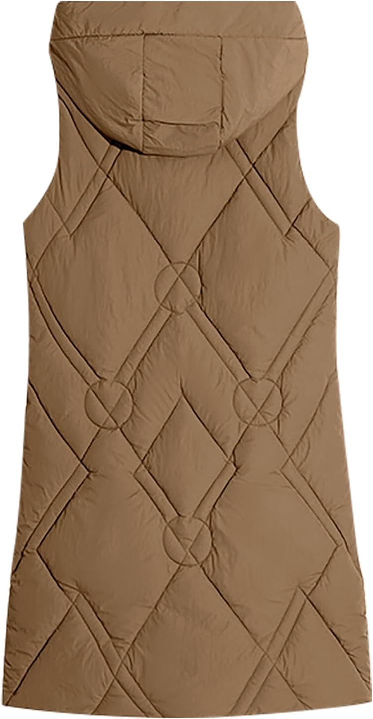 Women's Long Puffer Vest 2025 Winter Warm Sleeveless Maxi Padded Jacket Full Zip Up Quilted Hooded Coat with Pockets