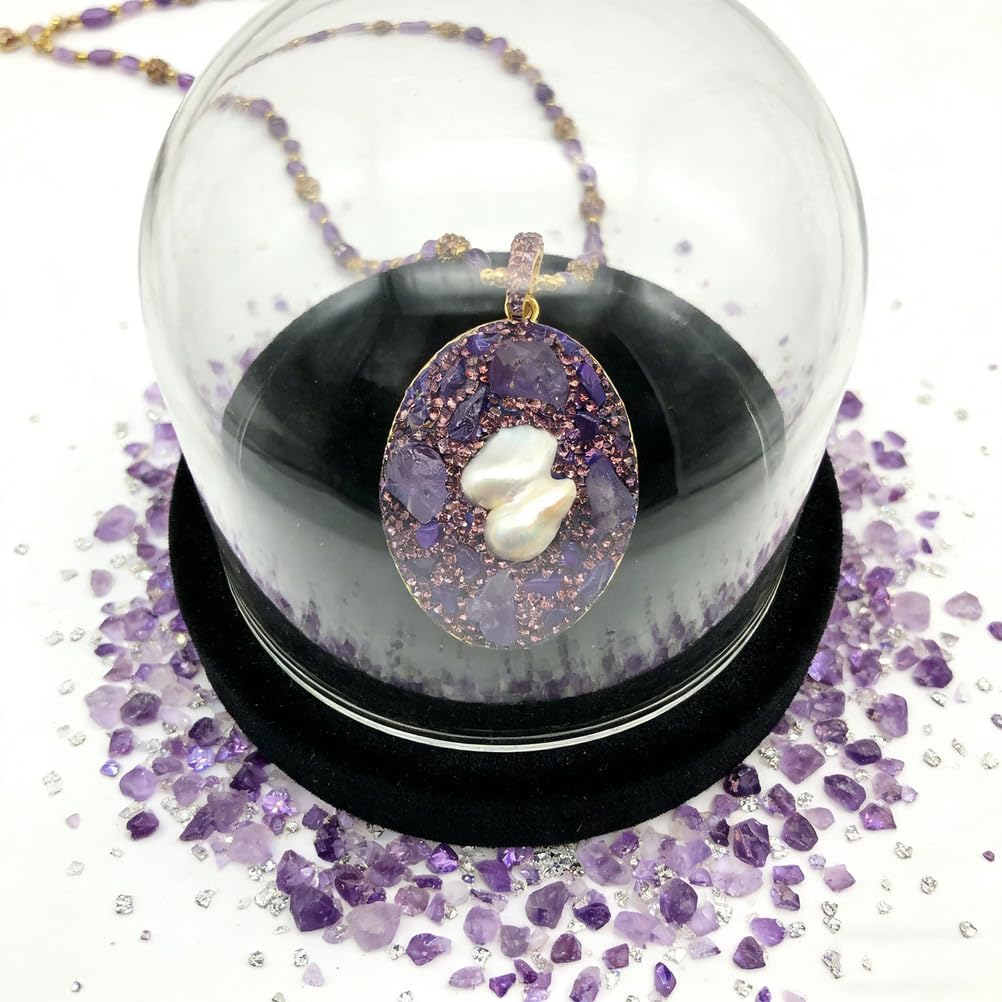 Collar de Amatista para Mujer, Colgante de Cristal Morado Natural para protección, energía Espiritual, Enfoque Tranquilo, meditación de Equilibrio de Chakras, Elegante Regalo