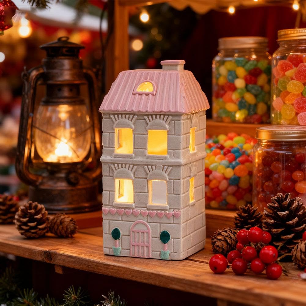 Maisons de village de Noël en céramique, petites figurines de village de Noël lumineuses, scène de neige, décoration de table pour bureau, cheminée de Noël, décoration de fête de Noël