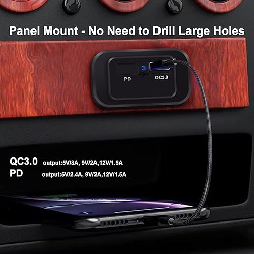 Miniatura 2 de Toma USB de 12 V puerto USB para automóvil montaje en panel PD30 y QC30 12 V cargador USB multipuerto panel de interruptor cargador de automóvil