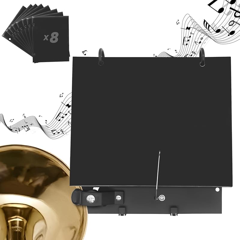 Trombone Lyre, Trumpet Lyre for Marching Band, with 8 Double-Sided Flip Folio Folder, Silicone Clip, Portable Instrument Accessory, Perfect for Cornet, Baritone and Marching Band Brass