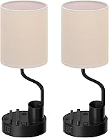 Vista 8 de Bedside Table Lamps for Bedroom Set of 2 - Nightstand Light with AC Outlet and USB A & C for Charging, 3 Color Temperatures, Study Desk Lamp with
