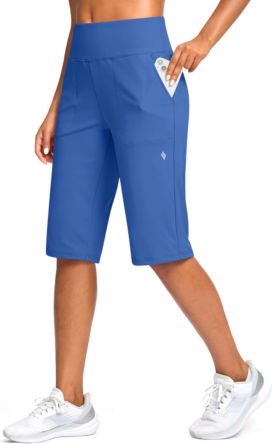 SANTINY 14" Shorts for Women Knee Length with Pockets High Waisted Stretch Long Bermuda Shorts for Summer Dressy Casual