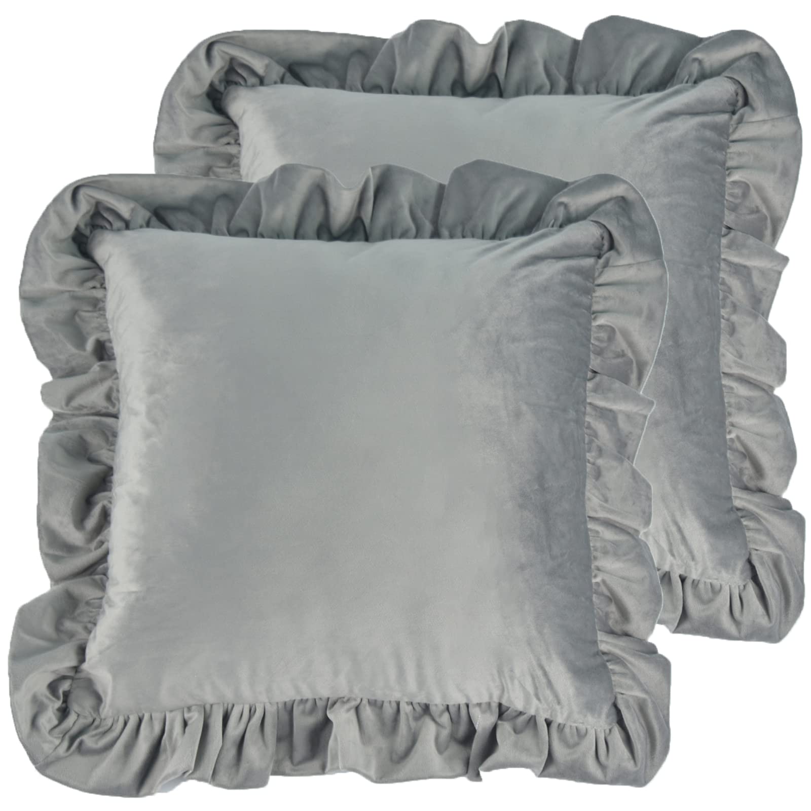Housses de coussin en velours 50x50 cm gris clair avec volants pour canapé et lit