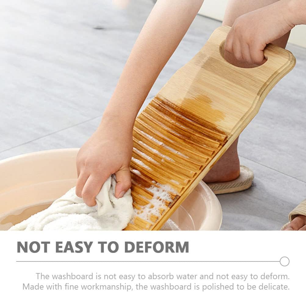 Cabilock Wooden Clothes Washing Board -skid Scrubbing Board for Laundry for Hand Washing Socks Towels Clothes and More