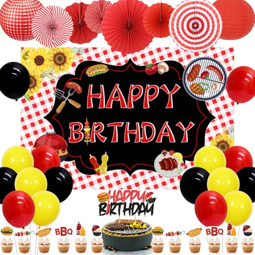 Fangleland BBQ Birthday Party Decorations, Happy Birthday Backdrop Cake Topper