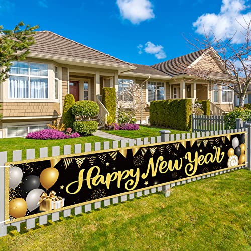 TAROME Decoraciones de Año Nuevo 2023 Gran Pancarta de Año Nuevo Pancarta de Feliz Año Nuevo para Feliz Año Nuevo Fondo Mesa de Jardín Decoración(300x50cm) Cover