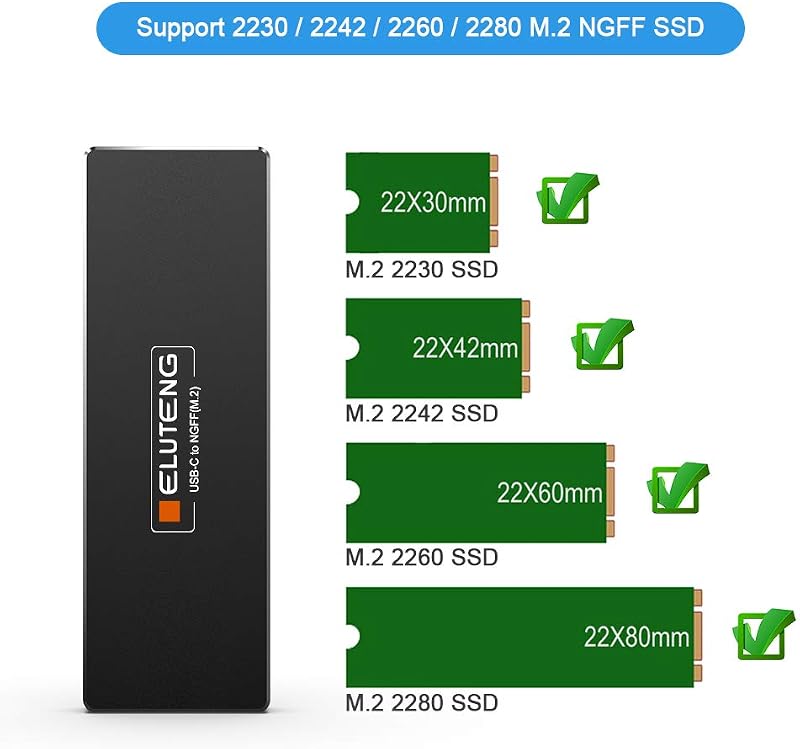 ELUTENG M2 SSD USB-C 3.1 Adapter UASP 6Gbps NGFF Ház 2280 2260 2242 2230