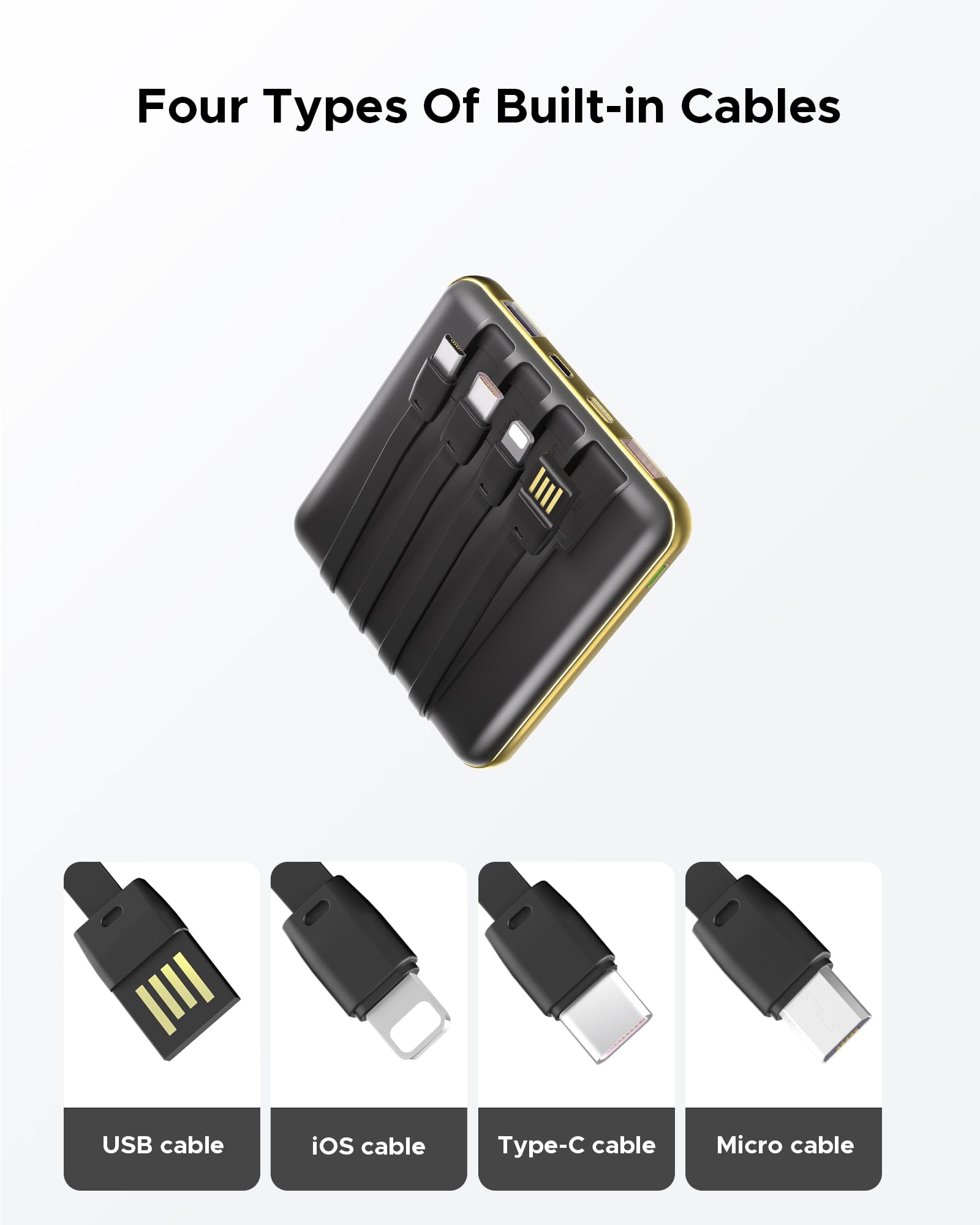 Caricabatterie portatile da 10000 mAh, Power Bank con cavo integrato, alimentatore di ricarica rapida da 22,5 W, display a LED intelligente, batteria esterna compatta, adatto per iPhone