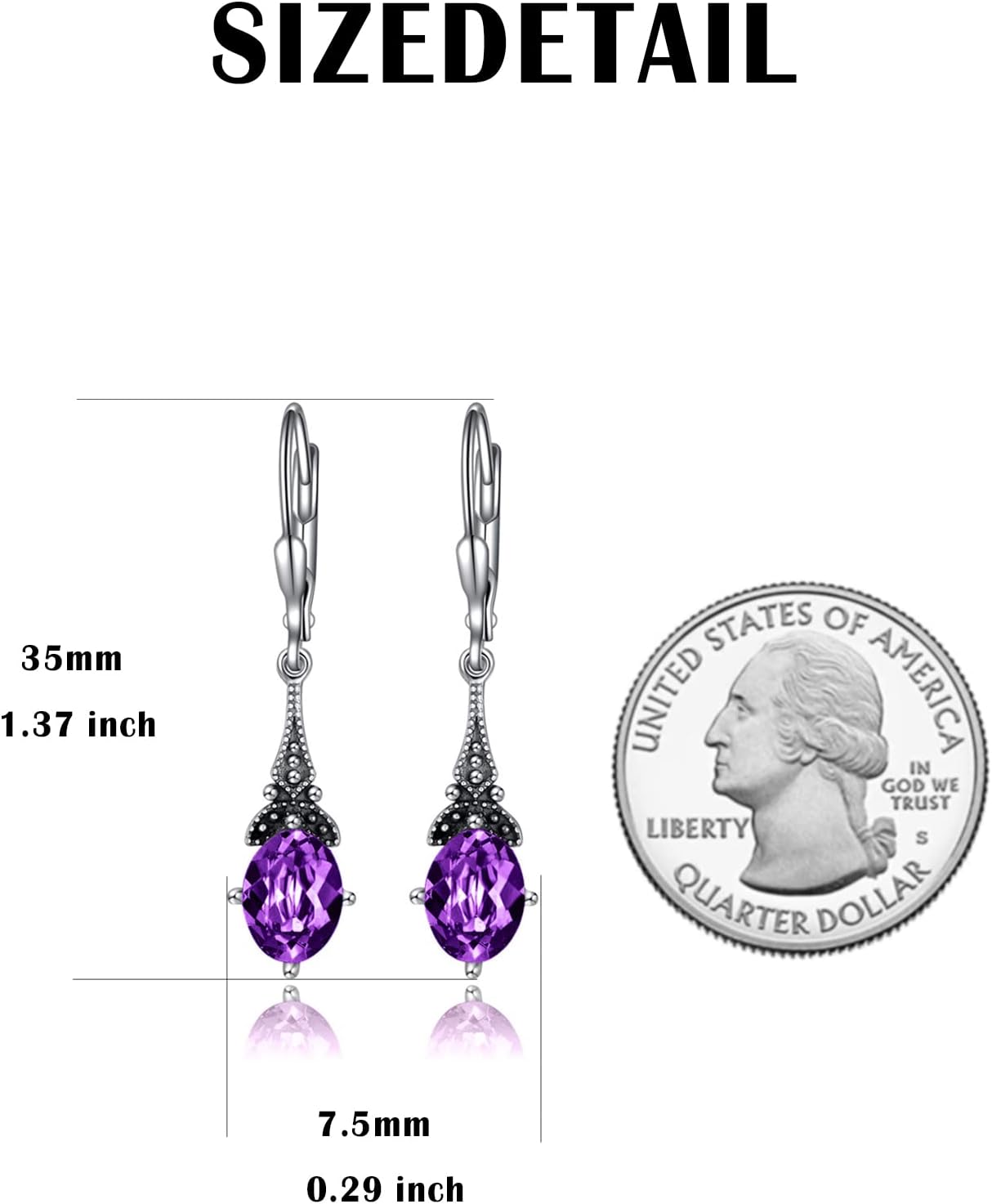 AOBOCO Vintage Earrings for Women Sterling Silver Retro Drop Dangle Leverback Earrings with 8x6mm Oval Genuine or Simulated Birthstone Crystal from Austria, Anniversary Jewelry Gifts for Her (Gift Box) - Image 5