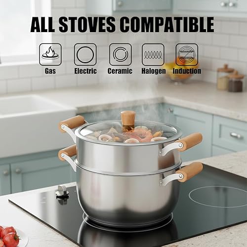 Miniatura 6 de Chuleno Vaporizador de 3.3 cuartos de galón para cocinar, olla de vapor de acero inoxidable con cesta de vapor para verduras, albóndigas, sopa,