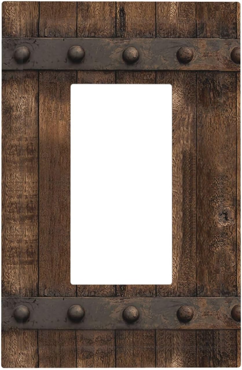 Brown Rustic Wood Barn Door 1 Gang Single Rocker Light Plate Switch Cover Farmhouse Vintage Wall Plates Country Decorative Electrical Switchplate Lightswitch for Home Accessories 5 x 3 Inch