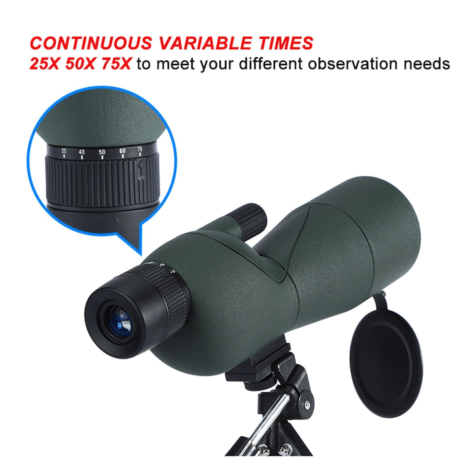 25-75x60mm HD Luneta Obiektyw ED Potężny Monokularowy Teleskop Z Powiększeniem Bak4 Pryzmat Na Zewnątrz Camping Obserwacja Ptaków Strzelanie PrzenośNy I Lekki(Black only monocular)