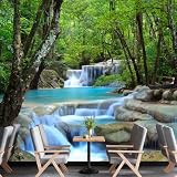 LILOKKO Custom Forest Waterfall Peel and Stick Mural Tropical Landscape Wall Murals Living Room Waterfall Wallpaper