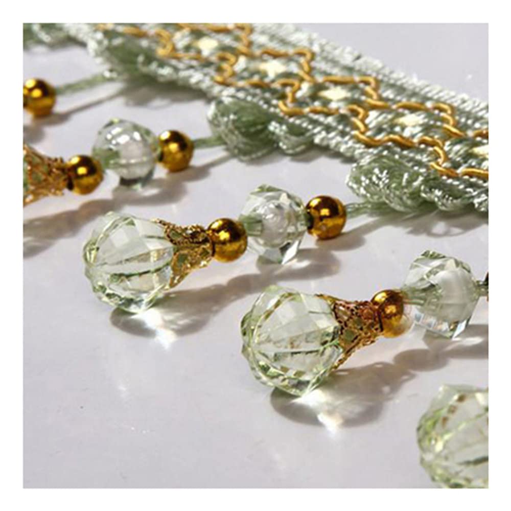 GIVBRO 3m Crystal Beads Tassel Fringe Trim Hanging Pendant Lace Ribbons Egding Trimming for Sewing Home Decoration Costume Accessories Green