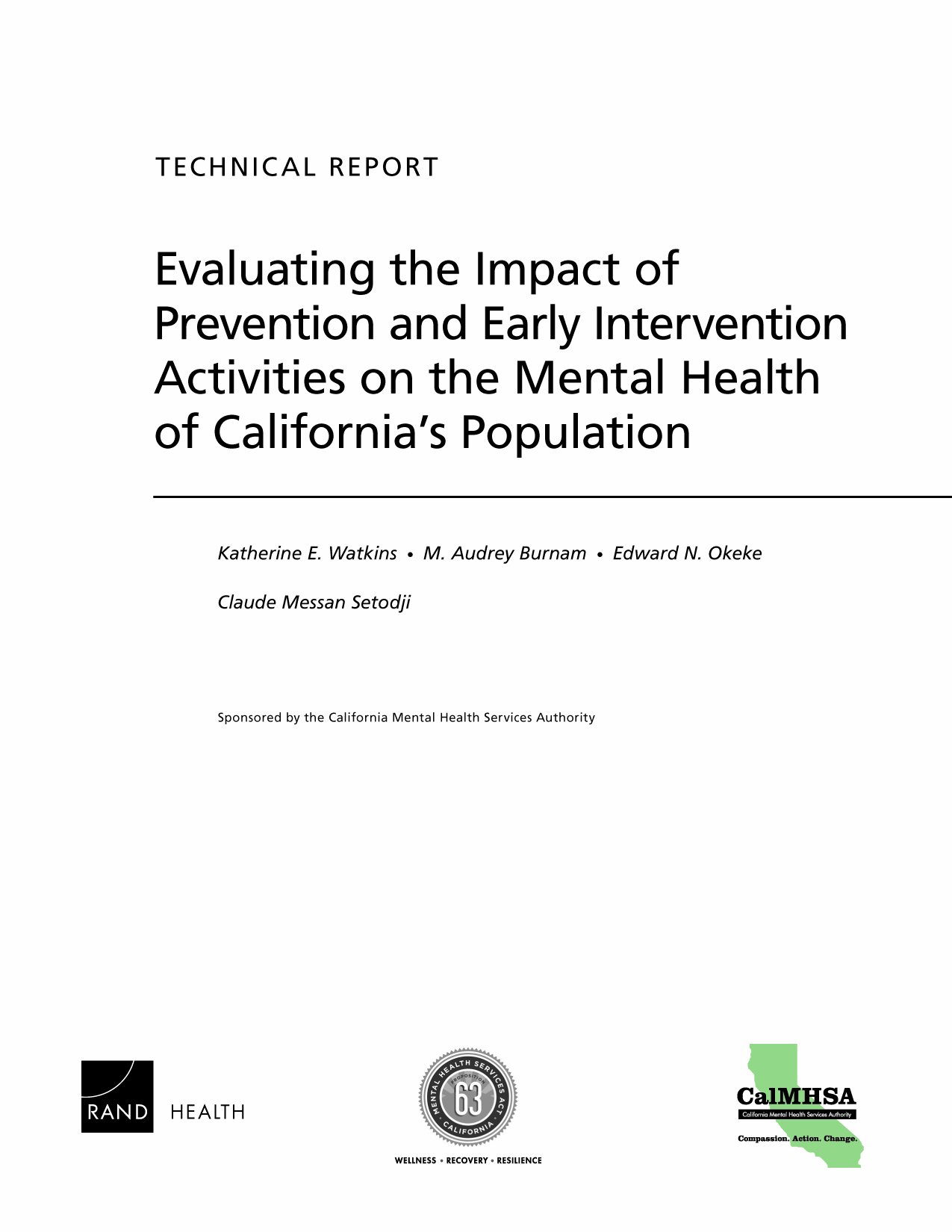 Evaluating the Impact of Prevention and Early Intervention Activities on the Mental Health of California’s Population